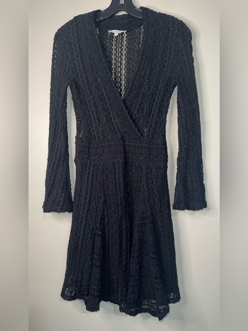 IRO Black Lace V-Neck Long Sleeve Fit-and-Flare Dress - Picture 7 of 16